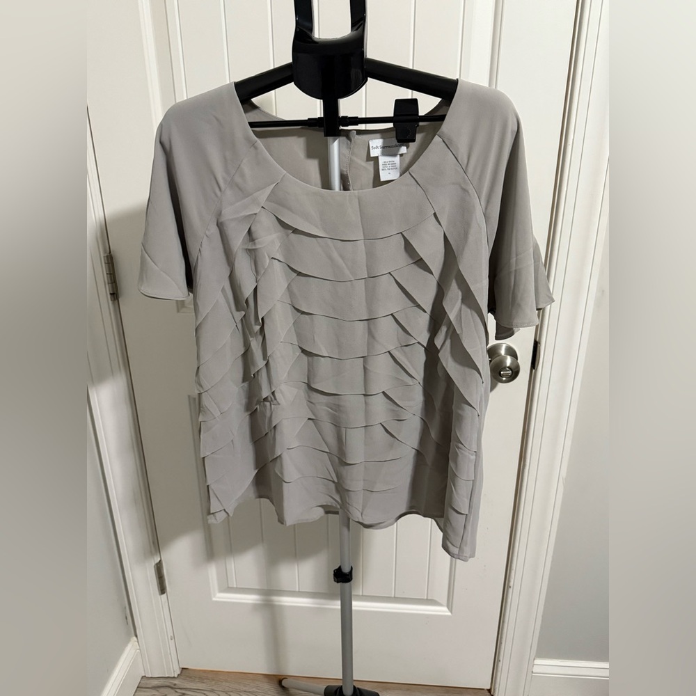 Soft Surroundings Gray Layered Ruffle Blouse Sz XL